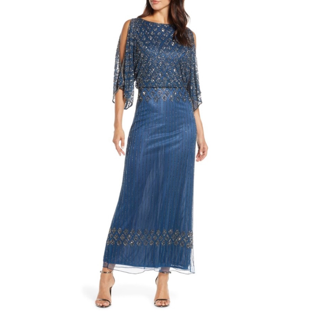 Pisarro Nights Diamond Motif Mesh Blouson Gown 💙